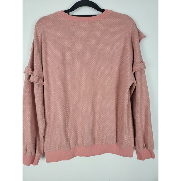Easel Cottage Core Long Sleeve Top M Womens Pink White Polka Dot Ruffles - Picture 6 of 6